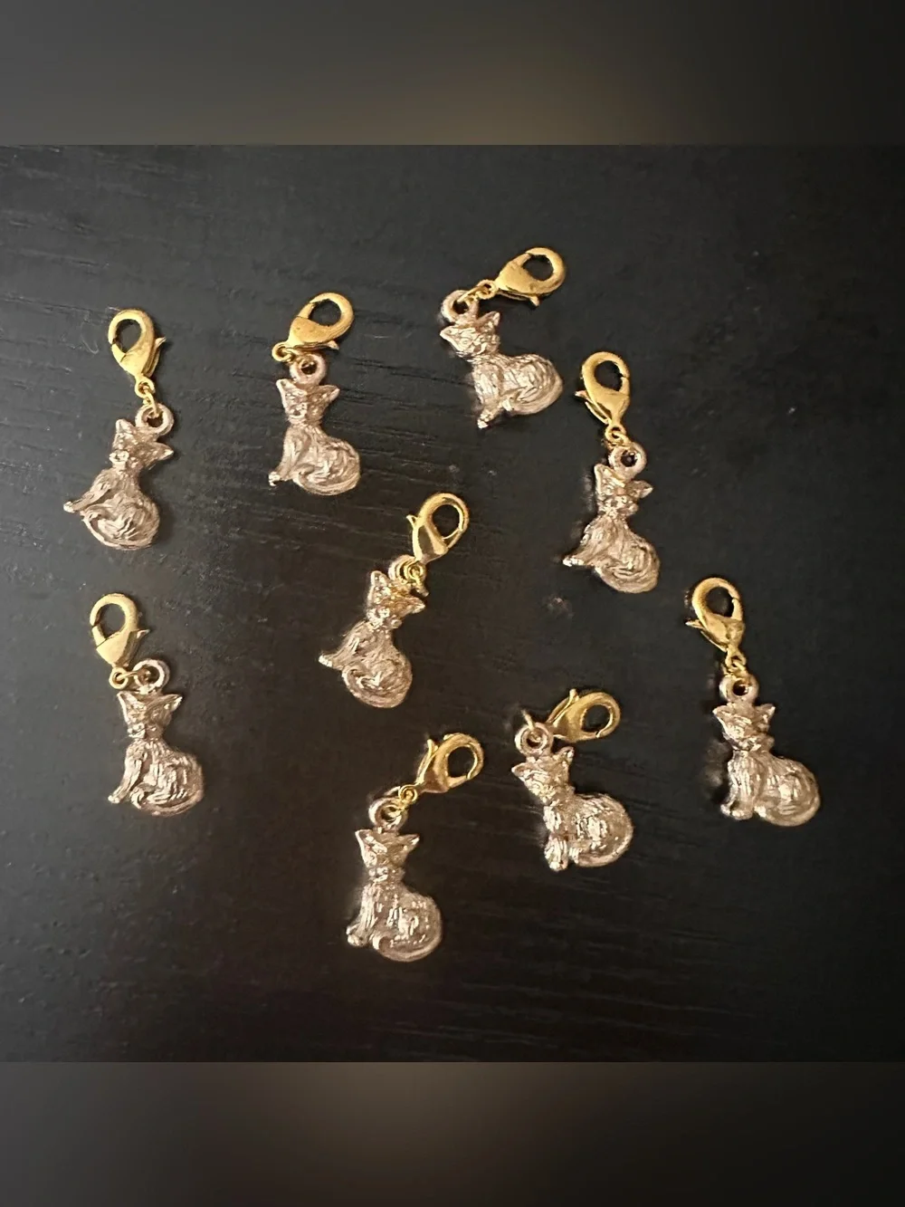 9 Gold Tone Sitting Cat Charms